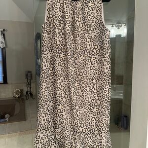 LOFT Cream Brown Leopard Print Midi Skirt